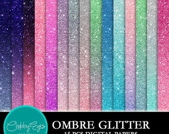 Ombre Glitter Digital Papers, Scrapbook Papers Colorful Glitter Clipart Instant Download
