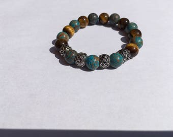 Bracelet Homme chrysocolle, Oeil de tigre