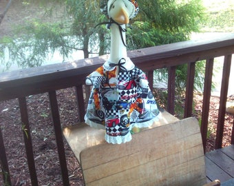 GOOSE CLOTHING - Lawn Goose NASCAR print dress for your lawn goose - Plastic or Concrete lawn goose clothing