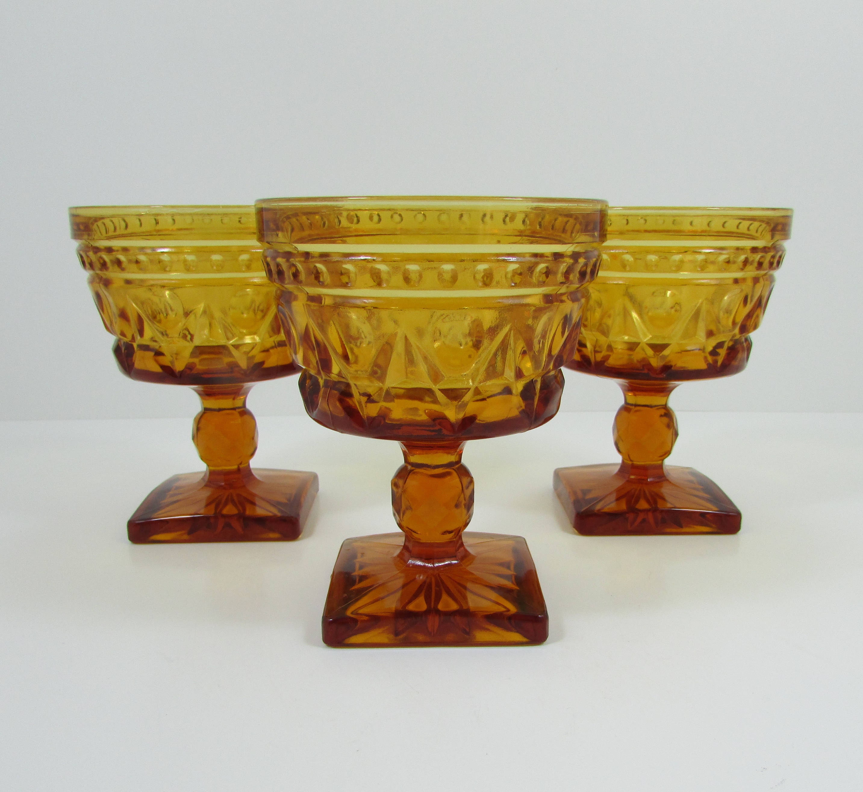 Indiana Colony Glass Park Lane Pattern Amber Footed Sherbet Or