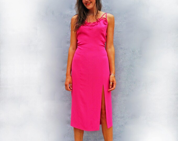 Vintage Slip Dress, Frank Usher Dress, 1980s Cocktail Dress, Pink Midi Dress, Evening Dress, Bias Cut Dress, Avant Garde Dress Formal Dress