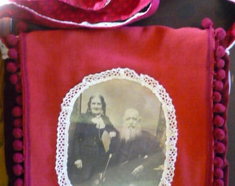 Red Pippa & Lies! bag with old fashioned photo