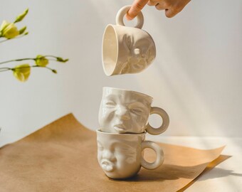 Face coffee mug,small ceramic mug,white porcelain cup,modern pottery,face coffee cup,face pottery,modern cup,modern tea cups,cute gift ideas