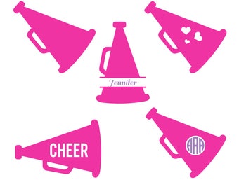Cheer Megaphone SVG Cut Files, Cheer Monogram Svg, Megaphone Svg File, circut files, silhouette files, Cheerleader Svg, svg, dxf, eps, png.