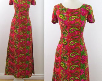 Blooming Paisley Party Dress - Vintage 1970s Fitted Column Dress in Small