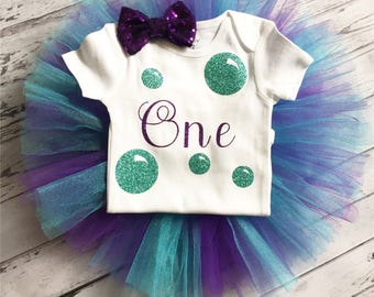 1st Birthday Bubble Guppies Tutu Outfit 1st Birthday Bubble Guppies Shirt Bubble Bodysuit Bubble Guppies Aqua and Purple Tutu Cake Smash