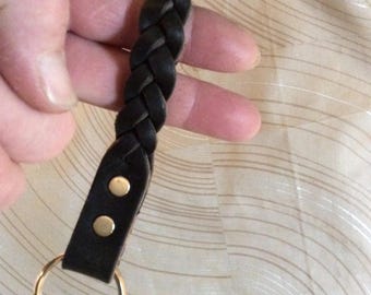 5-3/4"Braided leather key fob, braided leather keychain, Latigo braided keyfob,black leather key fob, leather key chain, key fob, key chain,