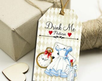 10Alice in Wonderland Drink Me Potion Gift Tags Toppers,Favors,Wedding.Tea Parties,Baby Shower,Bridal Shower,Birthday,Gifts