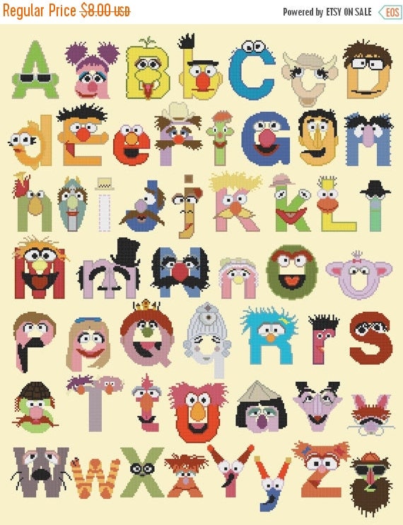 muppet alphabet Cross stitch muppet alphabet pattern abc easy