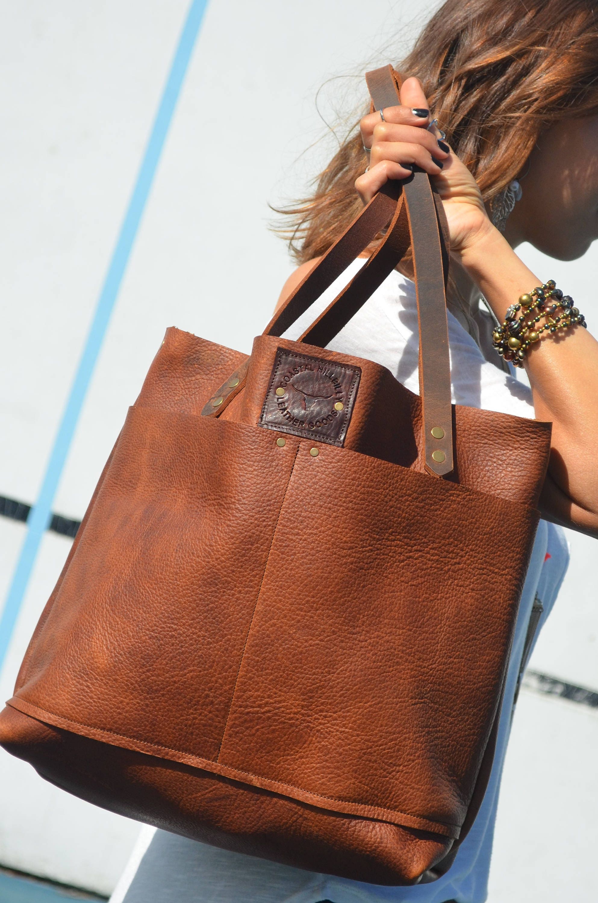 Distressed Chestnut Leather Shoulder Bag