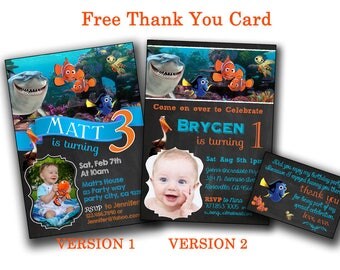 Finding Nemo Invitation, Finding Dory invitation, Nemo Birthday Party Invites, Digital File Finding Nemo Invitations Cards Prints