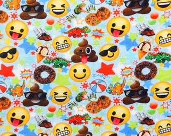 Euro Oeko-Tex Emoji on Blue Fabric 1 yard