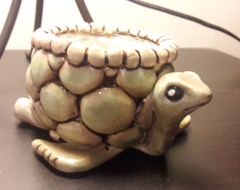 Turtle Candle holder with candle handmade with polymer clay