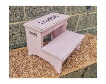 Custom Step Stool, Kids Step Stool, Engraved Step Stool, Small Wood Step, Rustic Step Stool, Personalized Step, Kids Wood Step