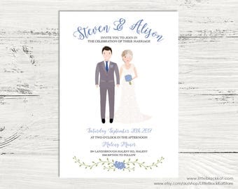 Custom illustrated Wedding invitation | Digital Portrait Wedding Invite
