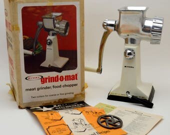Vintage Meat Grinder / Food Chopper, Rival Grind O Mat, Model 303, Complete With Box, Instructions, 1970s