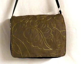 Embroidered "Flobag" black and Brown Messenger bag