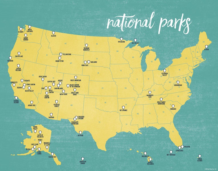 US National Parks Map 11x14 Print