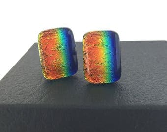 Rainbow cufflinks, unusual cufflinks, sparkly cufflinks, gift for him, wedding cufflinks, groom gift, dichroic cufflinks, bright cufflinks