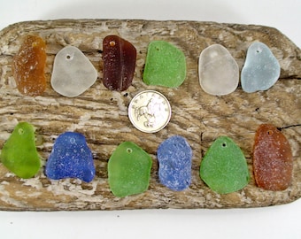 Set of 12 Top Drilled Seaglass Beads Top Drilled Beach GlassSea Glass Pendant Seaglass Charms Drilled Sea Glass