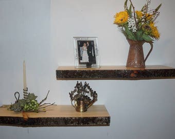 Floating Shelves, Rustic Floating Shelves, Hanging Shelves, Wall Shelves, Wood Shelves, Live Edge Shelves, Set Of 2 Pine Floating Shelves