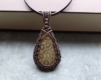 Fossil Coral Pendant, Wire Wrapped Pendant, Beach Lover Jewelry, Natural Gemstone Jewelry, Fossil Jewellery, Best Friend Gift