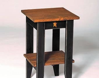 Rustic Primitive Pine Wood Square End/Side Table with Shelf - Amish Made in the USA - Model# OHL-03SET - Free Shipping!
