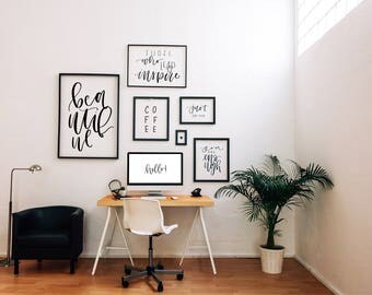 Coffee Lover Print| Office Art Decor| Coffee Bar Decor| Coffee Canvas Art| Custom Handlettered Quote| Drink Coffee Be Happy
