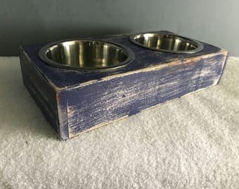 Rustic dog bowl stand made from reclaimed pallet wood (Medium) 15" L x 7.75" W x 3.5" H