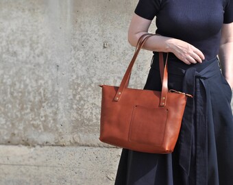 Small leather tote bag, YKK zipper tote, Brown leather handbag, leather laptop bag, leather shoulder bag, Italian Leather Bag, leather purse
