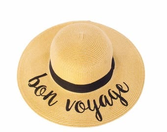 Floppy Beach Hat - Bon Voyage - Embroidered Large Brim Sun Hat - Floppy Hat - Vacation - Summer - Boat Hat - Pool Sun Hat - Beach Sun Hat
