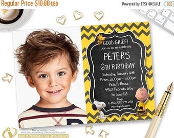 50% OFF SALE Charlie Brown Invitation, Snoopy Invitation, Charlie and Snoopy Birthday Invitation, Photo Birthday Invitation, Chalkboard, ANY