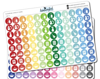 Cleaning / Laundry Circle Icons | 104 | Planner Stickers for MAMBI and Erin Condren Planners - Physical Item