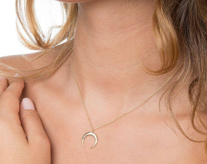 silver moon necklace double horn necklace silver necklace jewellery gift for her dainty necklace everyday jewellery simple necklace