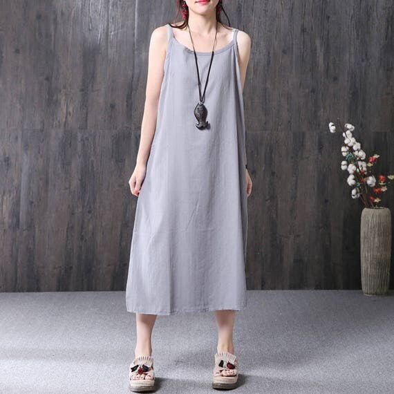 Loose fitting cotton and linen long dress summer dress linen