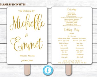 Wedding Fan Program Template, Gold Wedding Program Template, Ceremony Wedding Program, Wedding Fan, Wedding Template, YOU EDIT, Elegant, DIY