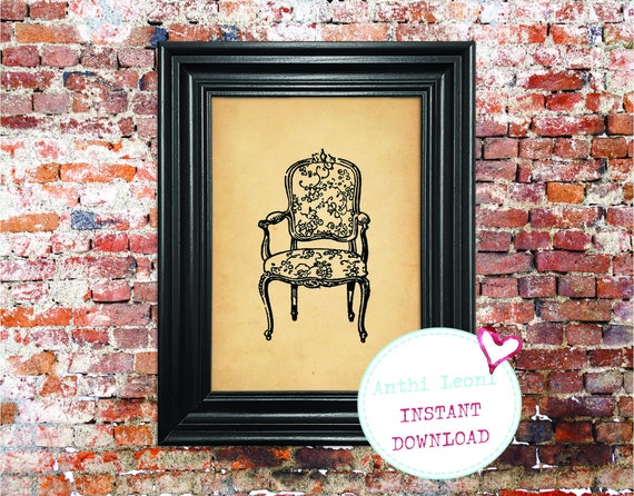 Antique Chair Instant download | Vintage Old Paper Print Design | Old Chair Book Page Illustration | Just Download and Print #0001