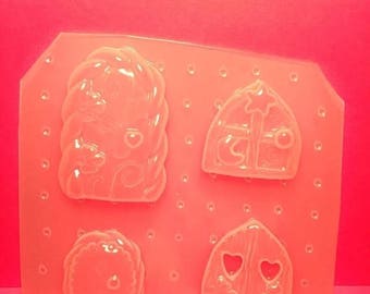 SUMMER SALE 4 pc Whimsical Fantasy Fairy Door Flexible Plastic Mold For Resin Crafts Polymer Clay