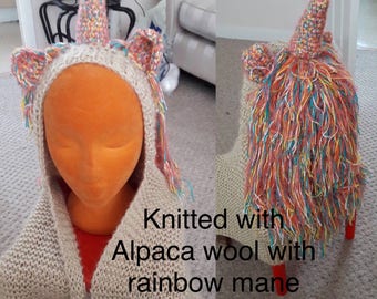 Unicorn hooded scarf with pockets, unicorn scoodie, unicorn hat, unicorn scarf, unicorn horn, fantasy hat