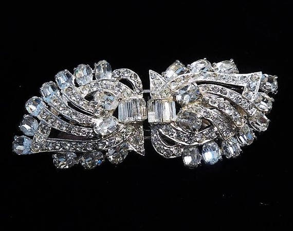 Rhinestone Duette / Joseph Wiesner NY / 1950s Mid Century Fashion Designer / Fur Clips / Dress Clips / Wedding Bride Bridal Jewelry