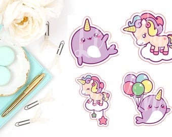 Kawaii Narwhal & Unicorn Die Cut Characters