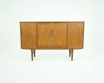 309-140 Danish Mid-Century Modern Teak Sideboard Tall High Buffet Credenza