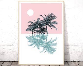 Palm Tree Print, Pastel Art, Tropical Print, Palm Print, Pastel Decor, Pastel Prints, Pink, Modern Minimalist, Nature Art, California Print