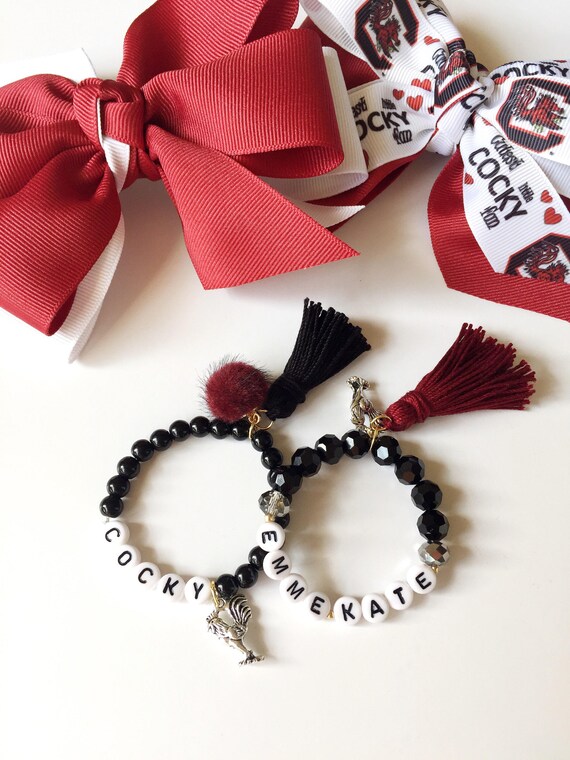 Two Custom USC Gamecock Tassel bracelets Featuring 14K Gold
