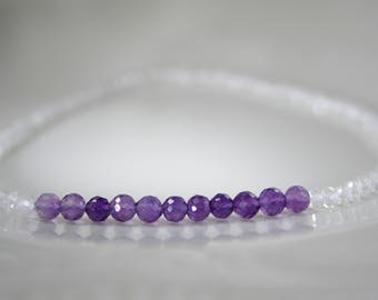 Quartz rock crystal delicate gemstone bracelet with Amethyst faceted round