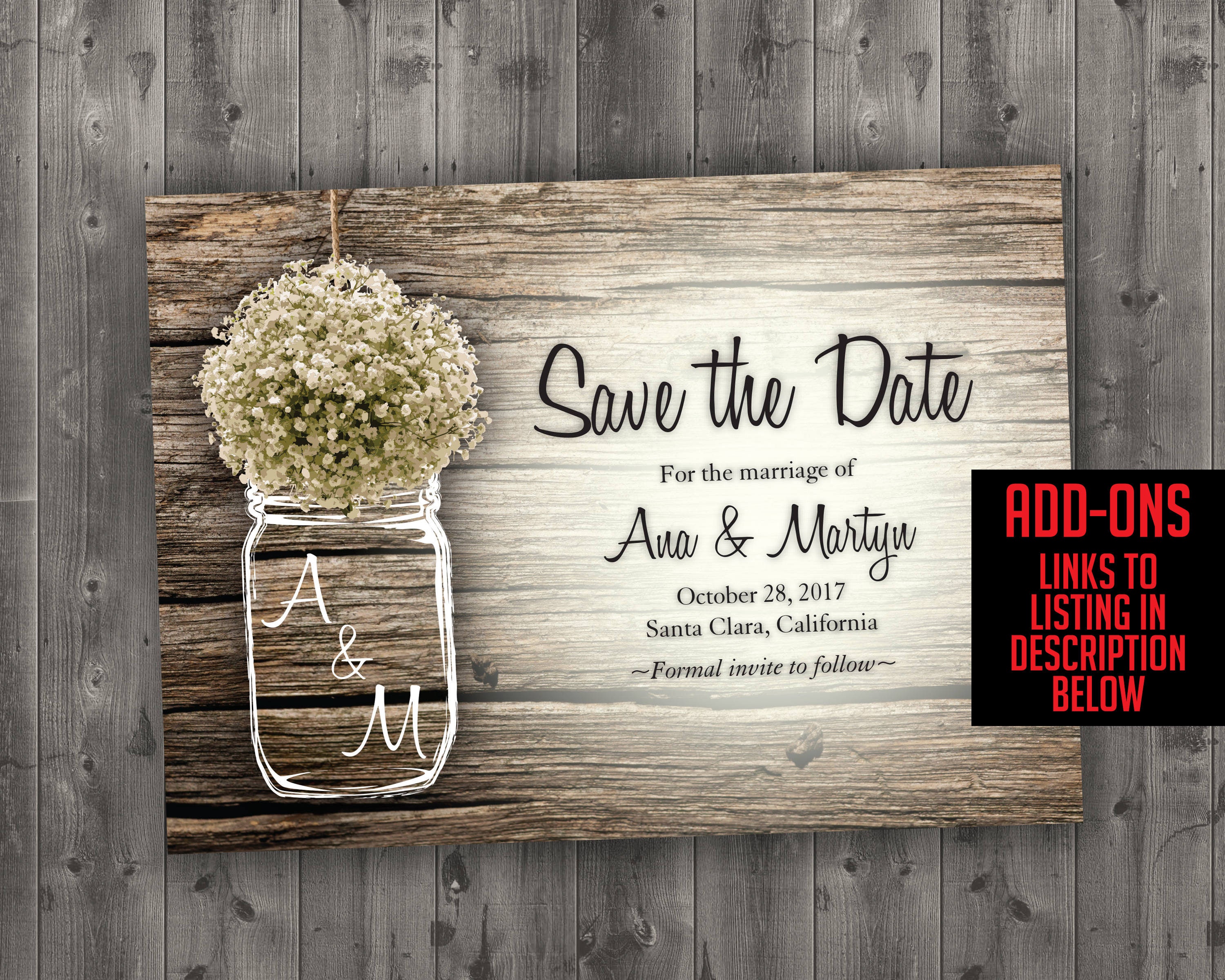 MASON JAR Babys Breath Flowers Rustic Wedding Invitation Set Printed Cheap Invitations Unique Custom Affordable MASON JAR Babys Breath Flowers Rustic Wedding Invitation Set Printed Cheap Invitations Unique Custom Affordable