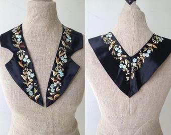 Antique Edwardian Arts and Crafts Art Nouveau satin embroidered collar for dress coat or blouse