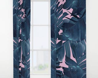 Blue Window Curtains, Banana Leaf Curtain Panels, Tropical Leaf Pattern, Maximalist Decor, Blue Pink Bedroom, Summer Vibes, Coastal Decor