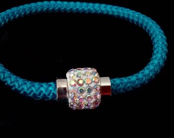 Shamballa style bracelet turquoise blue cord and magnetic clasp