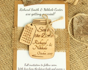 Mason Jar Save-the-date Magnets, Mason Jar, Wood save the date, Rustic magnet, Wedding save the date, Wood wedding save the date